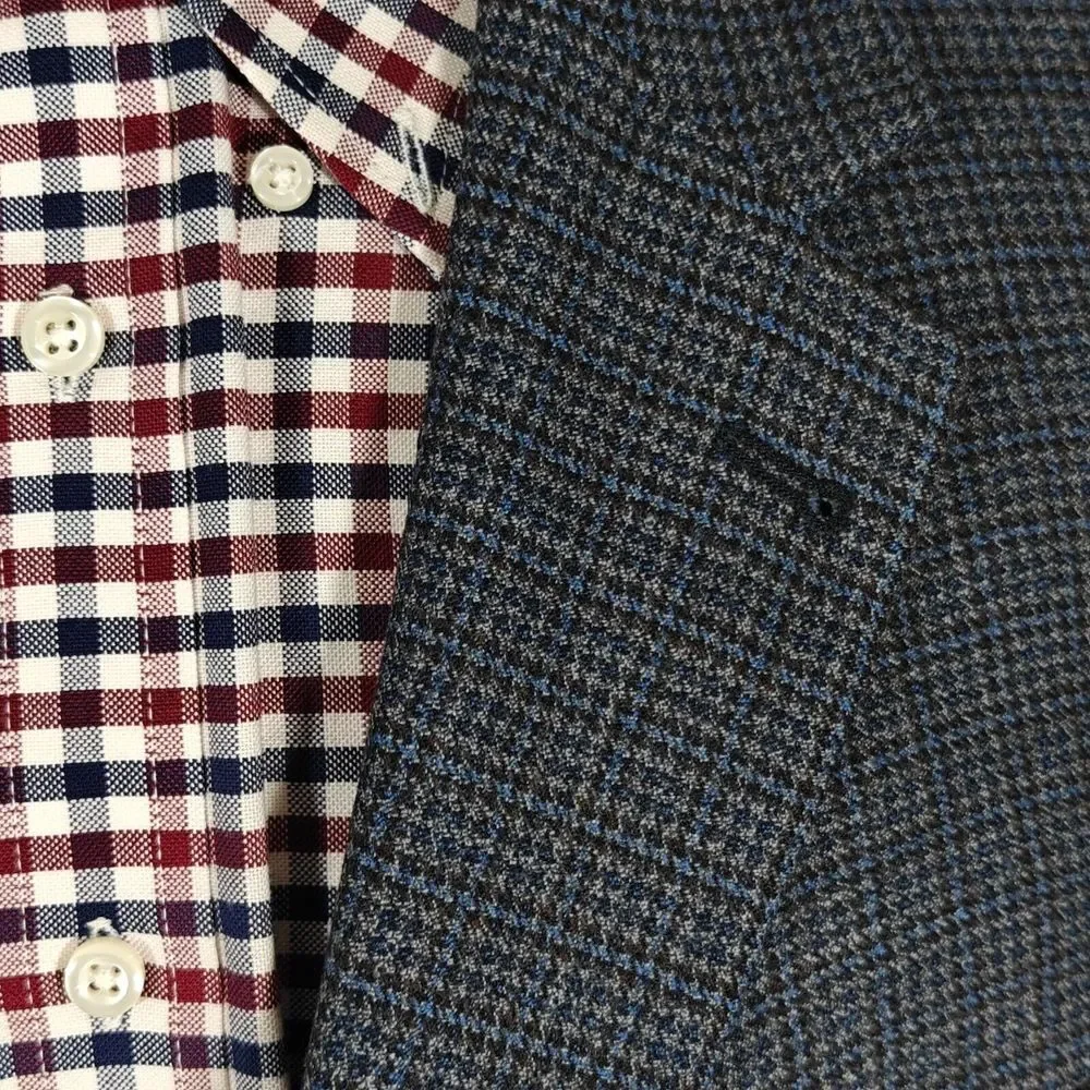 JOS A BANK Men's Flannel Sport Coat Blazer Two‎ Button Navy Houndstooth Wool 46R